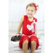 Red Tank Top White Lace Bow & Baseball Heart Print & White Cotton Short Pantie & Red Lace Ruffles P063